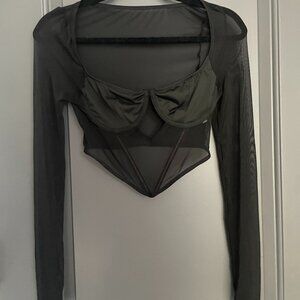 Black Mesh Long Sleeve Corset Top Shein Size XS